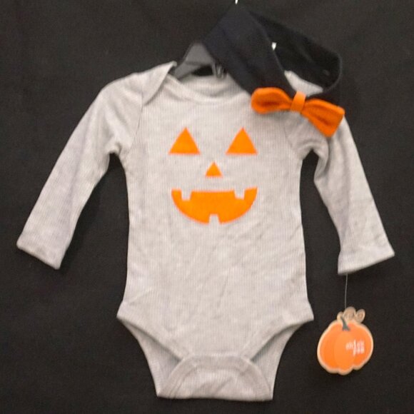 Chick Pea Thermal Gray Pumpkin Onzie with Matching Headband Bow 6-9 Months - Picture 1 of 8
